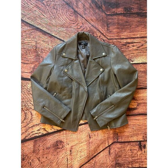 Forever 21‎ (Medium) Faux Leather Silver Biker Jacket - Picture 2 of 11